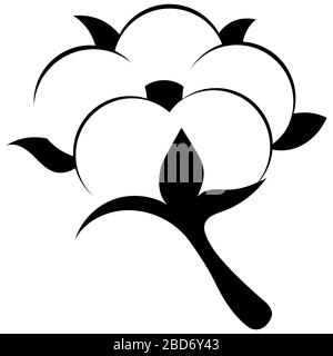 Icône de fleur de coton noir isolée sur fond blanc. Illustration de Vecteur
