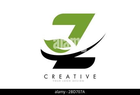 Lettre Z avec motif feuilles et logo Swoosh créatif. Illustration vectorielle ECO lettre. Illustration de Vecteur