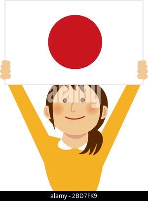 Femme de dessin animé avec drapeaux nationaux / Japon ( haut du corps). Illustration vectorielle plate. Illustration de Vecteur