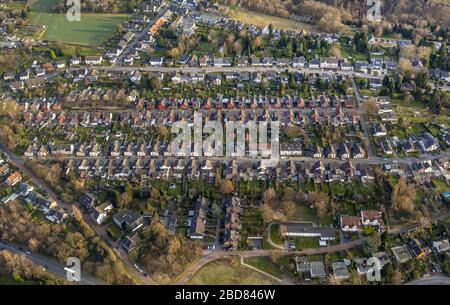 Quartier résidentiel de Mausegattsiedlung avec ses maisons historiques et ses jardins d'arrière-cour, 24.02.2014, vue aérienne, Allemagne, Rhénanie-du-Nord-Westphalie, Ruhr Area, Muel Banque D'Images