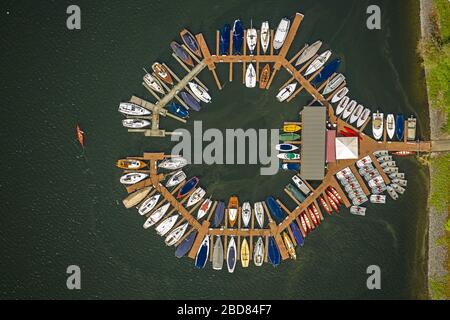 , marina au lac de Rursee à Hasenfeld, 11.05.2015, vue aérienne, Allemagne, Rhénanie-du-Nord-Westphalie, Eifel, Heimbach Banque D'Images