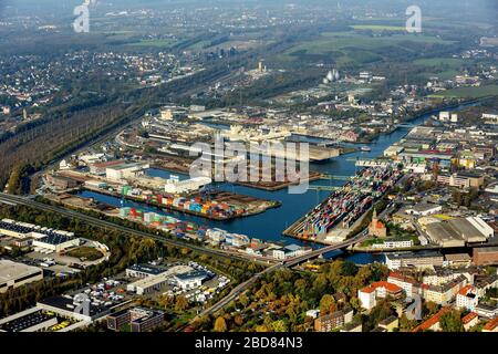 , port de Dortmund, 28.10.2014, vue aérienne, Allemagne, Rhénanie-du-Nord-Westphalie, région de la Ruhr, Dortmund Banque D'Images