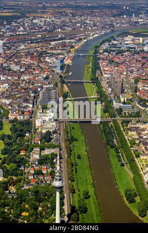 , ponts sur le neckar à Mannheim, 24.07.2014, vue aérienne, Allemagne, Bade-Wuerttemberg, Mannheim Banque D'Images