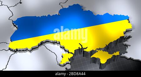 Ukraine - frontières et drapeau du pays - illustration tridimensionnelle Banque D'Images