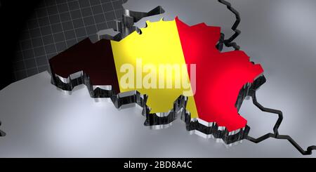 Belgique - frontières et drapeau du pays - illustration tridimensionnelle Banque D'Images