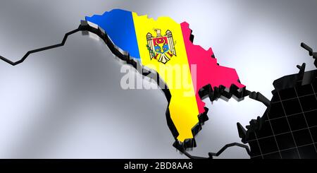 Moldavie - frontières et drapeau du pays - illustration tridimensionnelle Banque D'Images