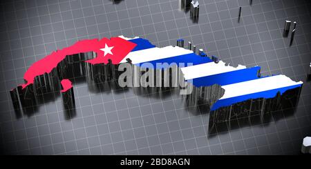 Cuba - frontières et drapeau du pays - illustration tridimensionnelle Banque D'Images