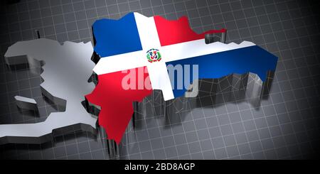 République dominicaine - frontières et drapeau du pays - illustration tridimensionnelle Banque D'Images