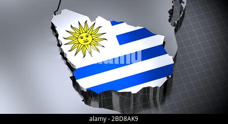 Uruguay - frontières et drapeau - illustration tridimensionnelle Banque D'Images