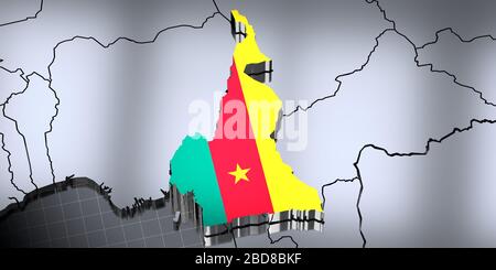 Cameroun - frontières et drapeau - illustration tridimensionnelle Banque D'Images