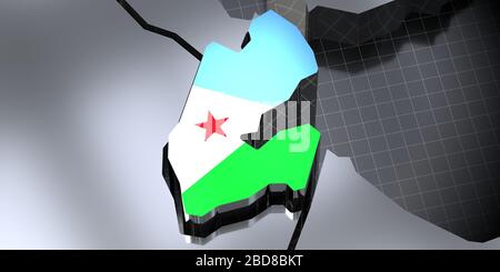 Djibouti - frontières et drapeau - illustration tridimensionnelle Banque D'Images