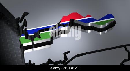 Gambie - frontières et drapeau - illustration tridimensionnelle Banque D'Images