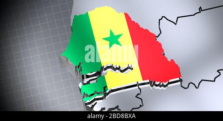 Sénégal - frontières et drapeau - illustration tridimensionnelle Banque D'Images