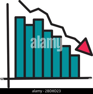 barres de statistiques avec flèche vers le bas et icône de style de remplissage Illustration de Vecteur