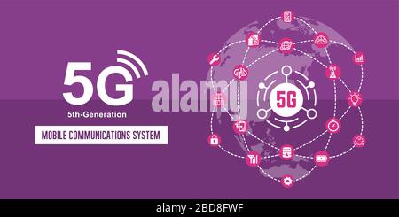 Illustration de la bannière vectorielle 5 G (système de communication mobile haute vitesse de cinquième génération) Illustration de Vecteur