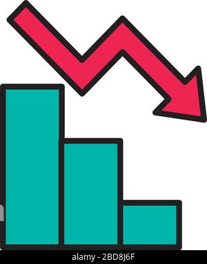 barres de statistiques avec flèche vers le bas et icône de style de remplissage Illustration de Vecteur