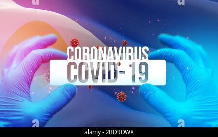 Maladie du coronavirus infection COVID-19 dans la région russe, concept d'images du drapeau - Drapeau d'Okrug autonome de Chukotka. Coronavirus en Russie concept tridimensionnel Banque D'Images