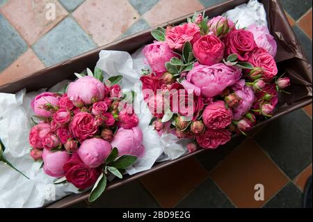 Deux bouquet de mariage de roses roses roses roses et rouges Banque D'Images