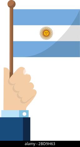 Tenir le drapeau national en main , illustration vectorielle plate / Argentine Illustration de Vecteur