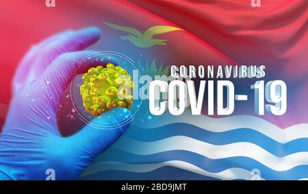 Coronavirus COVID-19 concept d'éclosion, virus menaçant la santé, fond agitant le drapeau national de Kiribati. Une pandémie arrête l'éclosion de Novel Coronavirus Banque D'Images