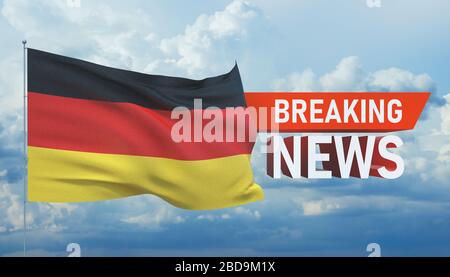 Dernières nouvelles. Nouvelles mondiales avec backgorund agitant le drapeau national de l'Allemagne. Illustration tridimensionnelle. Banque D'Images
