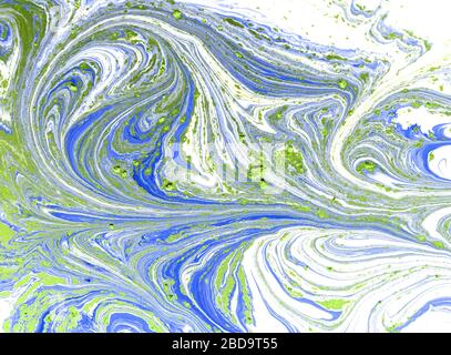 Motif en marbre bleu et jaune avec paillettes dorées. Fond liquide abstrait Banque D'Images