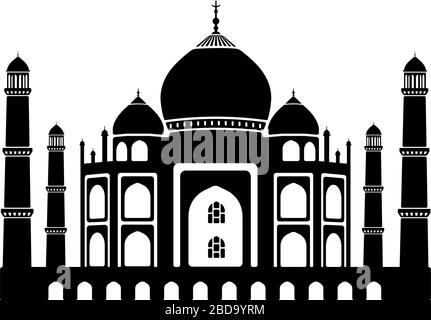 Taj Mahal - Inde / bâtiments de renommée mondiale illustration vectorielle monochrome. Illustration de Vecteur