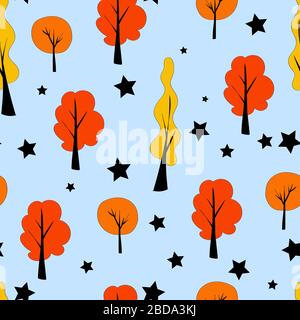 Motif sans couture dans un style scandinave. Arbres sur fond bleu. Style enfant. Illustration de Vecteur