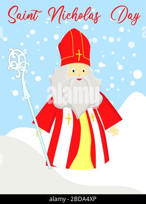 La St Nicolas 24. 6 décembre et 19 décembre. Sinterklaas sur un fond blanc.. Illustration de Vecteur