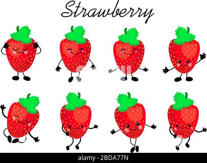 Fraise. Joli jeu de caractères vectoriels aux fruits isolé sur blanc. Illustration de Vecteur