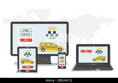 Appel en taxi sur les écrans des gadgets Illustration de Vecteur