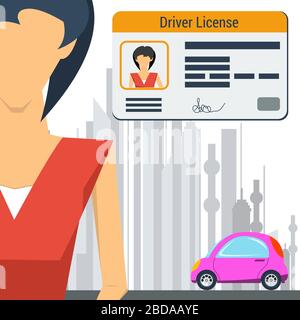 Fille avec voiture et permis de conduire Illustration de Vecteur