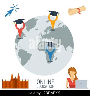 Concept de formation en ligne avec quatre icônes Illustration de Vecteur