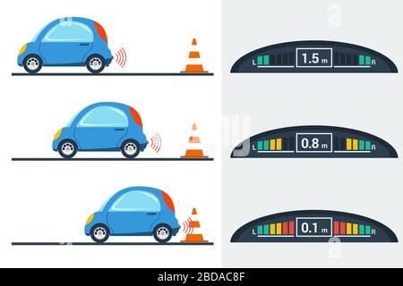 Infographie sur le parktronic automobile - trois positions Illustration de Vecteur