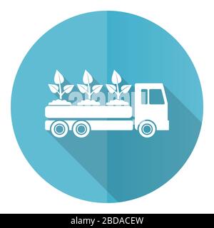 Icône vecteur de conception plate ronde bleue de camion isolée sur fond blanc, illustration de livraison de plantes et d'arbres dans eps 10 Illustration de Vecteur