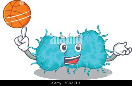 Sublime style mascotte prokaryote aux bactéries avec basket-ball. Illustration vectorielle Illustration de Vecteur
