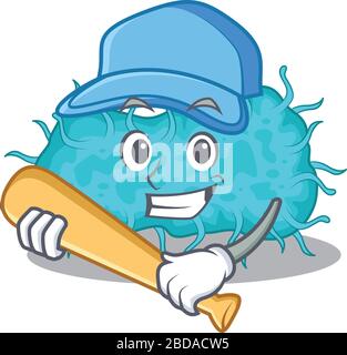 Photo de bactéries prokaryote personnage de dessin animé jouant au baseball. Illustration vectorielle Illustration de Vecteur