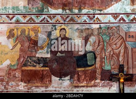 Fresques de l'église orthodoxe géorgienne de la Vierge, complexe du monastère Gelati, Kutaisi, Géorgie Banque D'Images