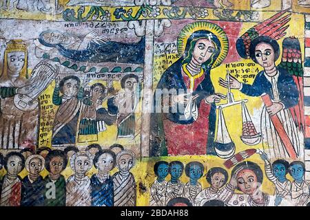 Fresque dans l'église orthodoxe Abreha wa Atsbaha, région de Gheralta, Tigray, Ethiopie Banque D'Images