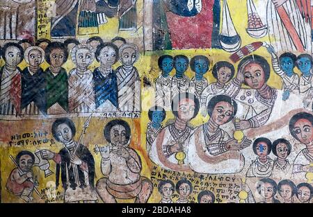 Fresque dans l'église orthodoxe Abreha wa Atsbaha, région de Gheralta, Tigray, Ethiopie Banque D'Images