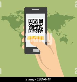 Code QR - mains avec téléphone Illustration de Vecteur