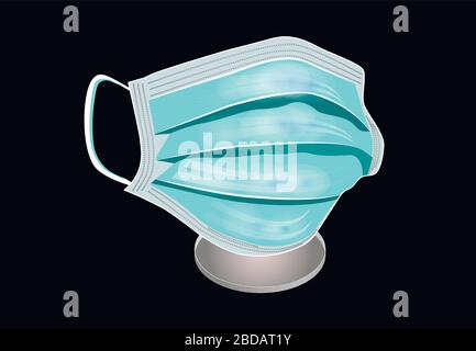 Détails masque chirurgical médical tridimensionnel isolé sur fond noir. Protection de la VID19. Illustration de Vecteur