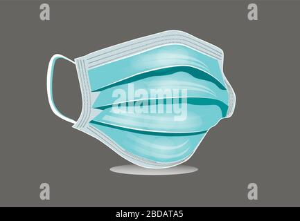 Détails masque chirurgical médical tridimensionnel. Protection de la VID19. Illustration de Vecteur