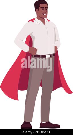 Illustration vectorielle couleur RVB semi-plate anti-crise Manager. Employé de bureau, homme PDG dans le superhéros cape isolé personnage de dessin animé sur fond blanc Illustration de Vecteur