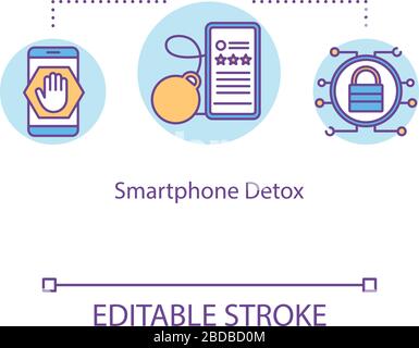 Icône de concept de DETOX pour smartphone. Des problèmes de vie millénaires ont une idée de l'illustration de la ligne mince. Écologie de l'information. Limitation de l'utilisation d'Internet. Vecteur isolé Illustration de Vecteur