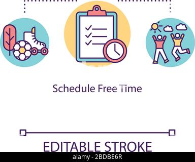 Icône de concept de temps libre planifié. Illustration de l'idée de prévention de l'épuisement des lignes minces. Gestion du temps. Activités de loisirs. Contour RVB isolé vectoriel Illustration de Vecteur