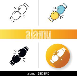 Icône rivalité. Styles de couleur linéaire noir et RVB. Concours amical, relation interpersonnelle concurrentielle. Rivalise avec la confrontation, le conflit, les opposants Illustration de Vecteur