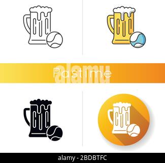 Icône passe-temps. Styles de couleur linéaire noir et RVB. Activités de loisirs, types de loisirs, passe-temps. Accessoire de jeu de sport et boisson alcoolisée. Balle de tennis Illustration de Vecteur