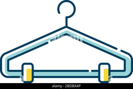 Icône de couleur RVB bleu et jaune de cintre. Porte-vêtements, crochet pour vêtements, élément de garde-robe. Accessoire de vêtement domestique, vestiaires vides, robe et costume Illustration de Vecteur