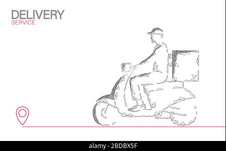 Boîte de livraison de scooter coursier. Commandez des applications mobiles pour l'expédition de nourriture sur route. Forfait quarantaine sac thermique sac à dos repas dîner. Concept de livraison rapide Illustration de Vecteur